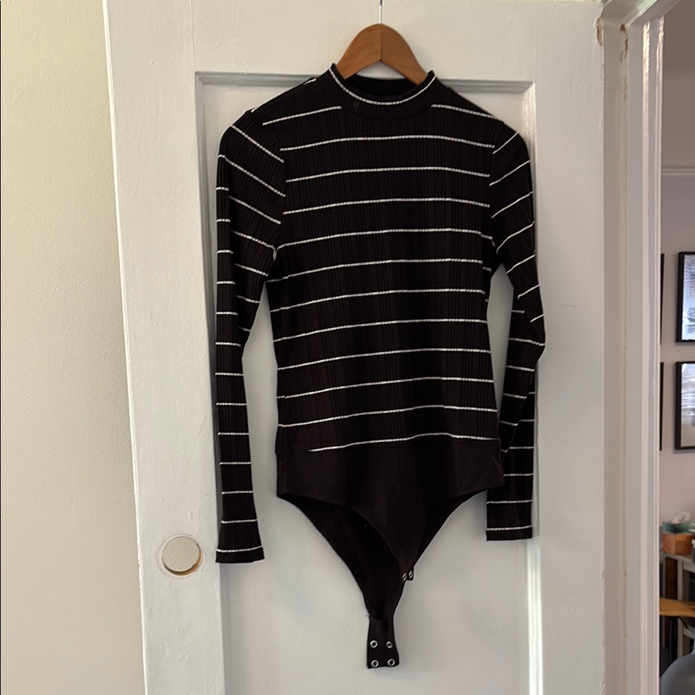 J. Crew Black and White Striped Bodysuit Top